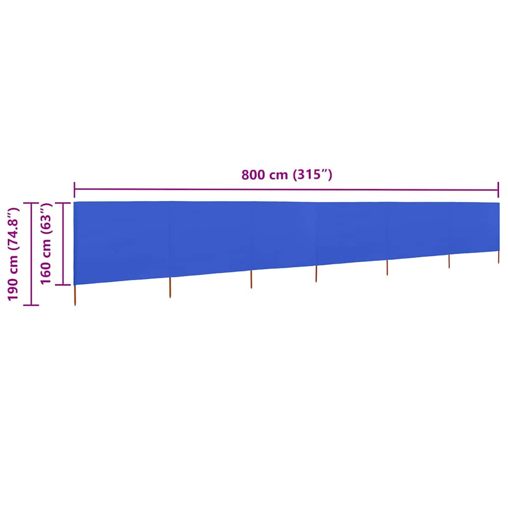 47185 vidaXL 6-panel Wind Screen Fabric 800x160 cm Azure Blue