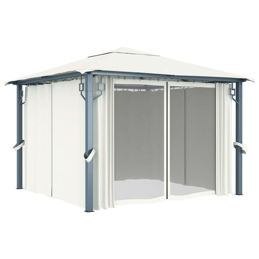 Gazebo with Curtain 300x300 cm Cream Aluminium Gazebo with Curtain 300x300 cm Cream Aluminium