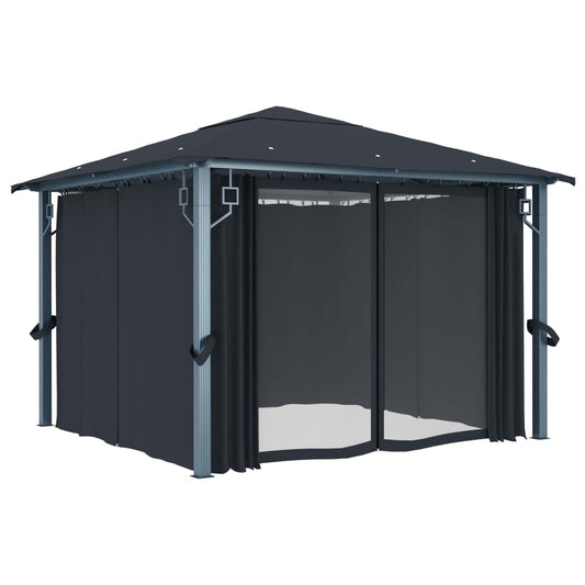Gazebo with Curtain 300x300 cm Anthracite Aluminium Gazebo with Curtain 300x300 cm Anthracite Aluminium