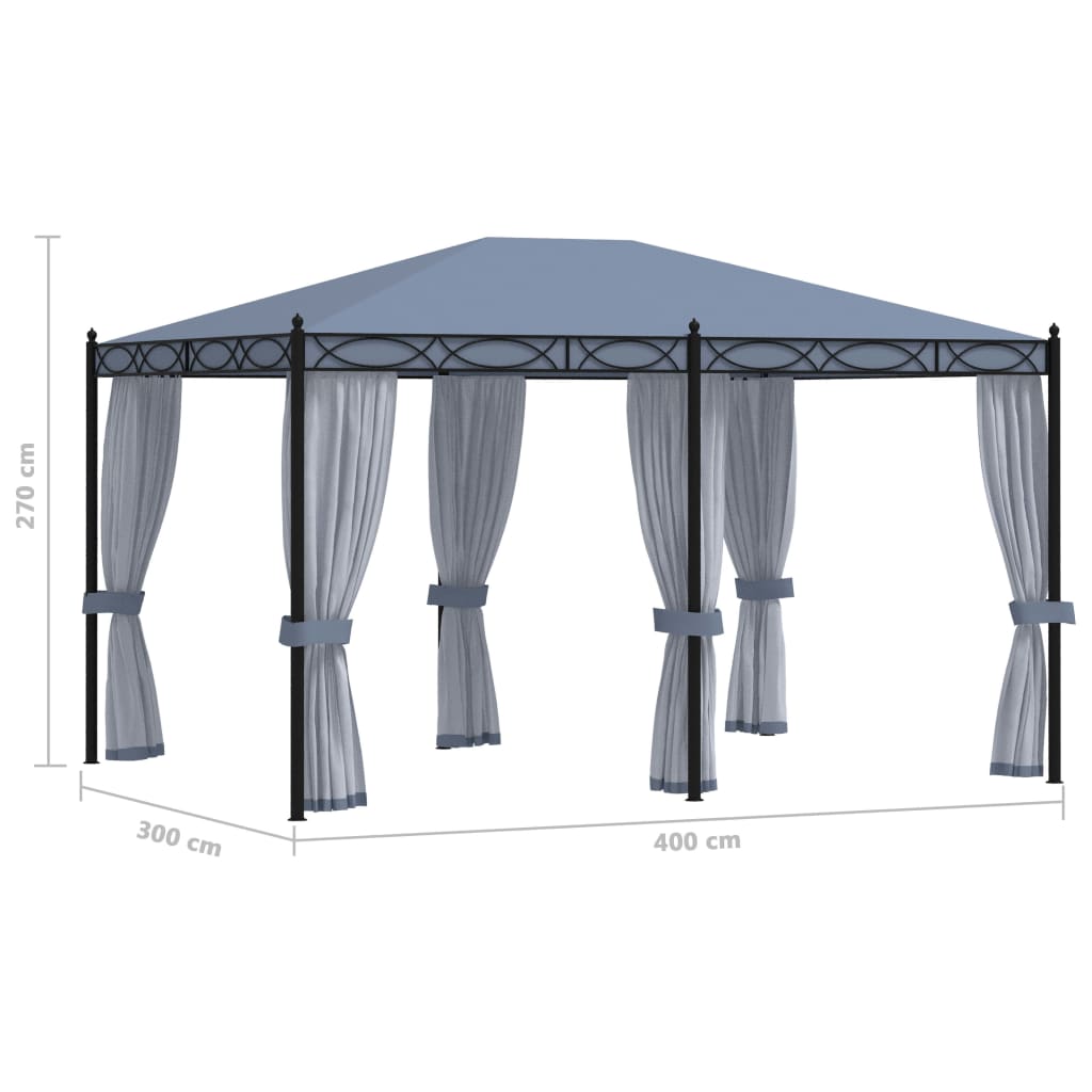 48057 vidaXL Gazebo with Mesh Screens 3x4 m Anthracite Steel