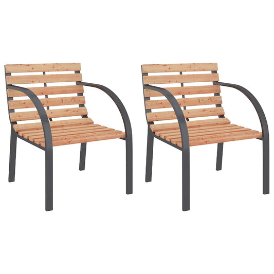 Garden Chair | Set of 2 | Brown | Wood seat and backrest, steel frame Garden Chair | Set of 2 | Brown | Wood seat and backrest, steel frame