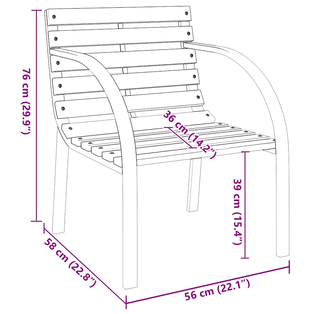 Garden Chair | Set of 2 | Brown | Wood seat and backrest, steel frame