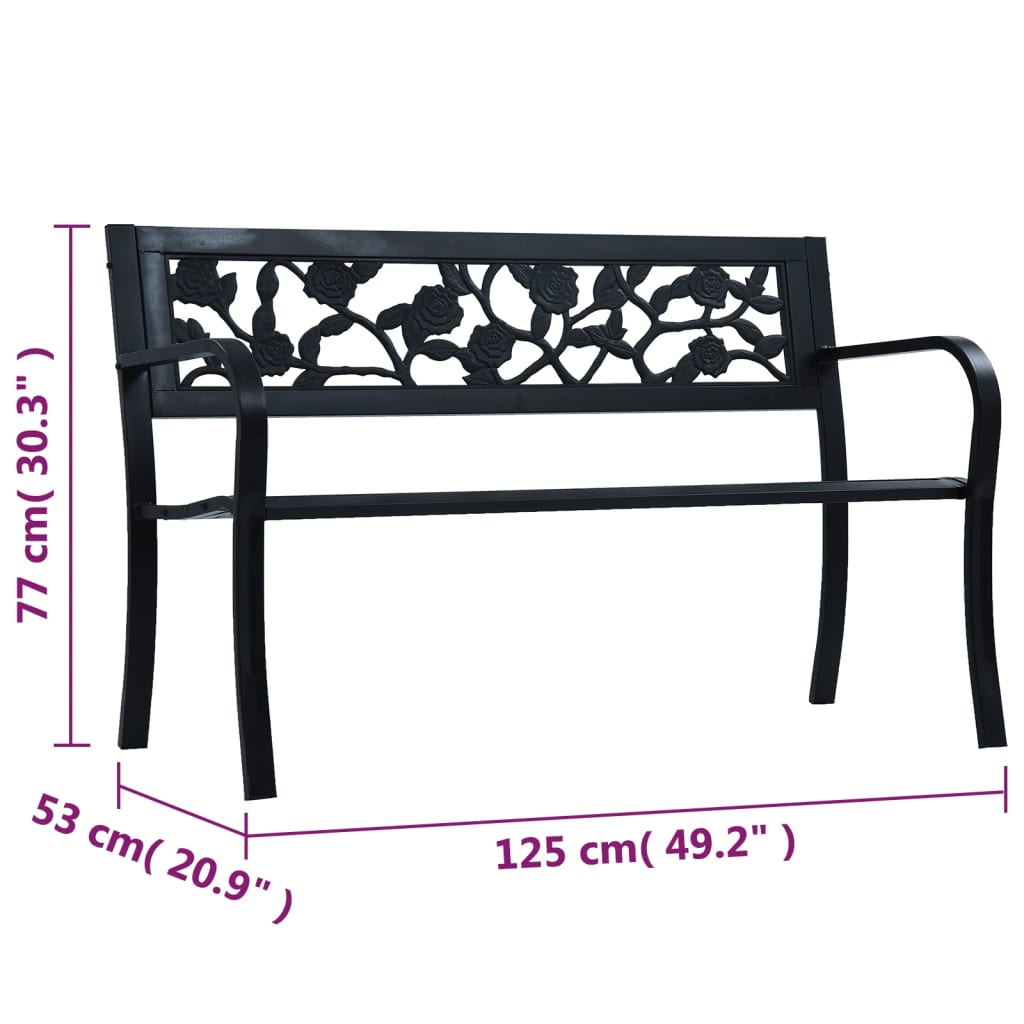 Garden Bench | Black | Steel | 125 cm | Durable | Garden Bench