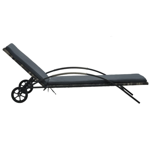 Sun Lounger with Cushion & Wheels Poly Rattan Anthracite Sun Lounger with Cushion & Wheels Poly Rattan Anthracite