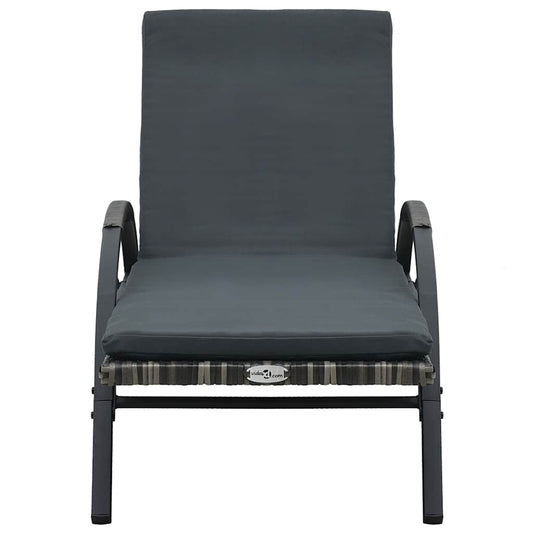 Sun Lounger with Cushion & Wheels Poly Rattan Anthracite Sun Lounger with Cushion & Wheels Poly Rattan Anthracite