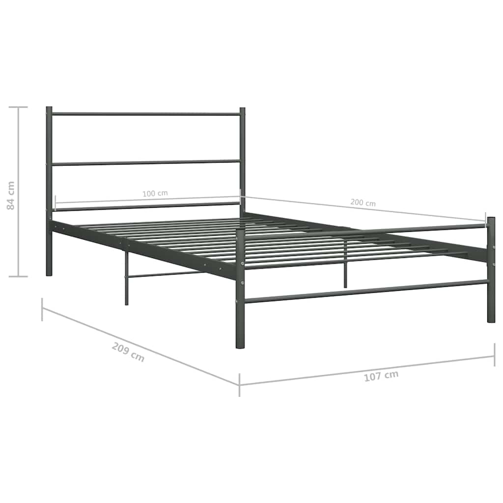 Bed Frame without Mattress Grey Metal 100x200 cm