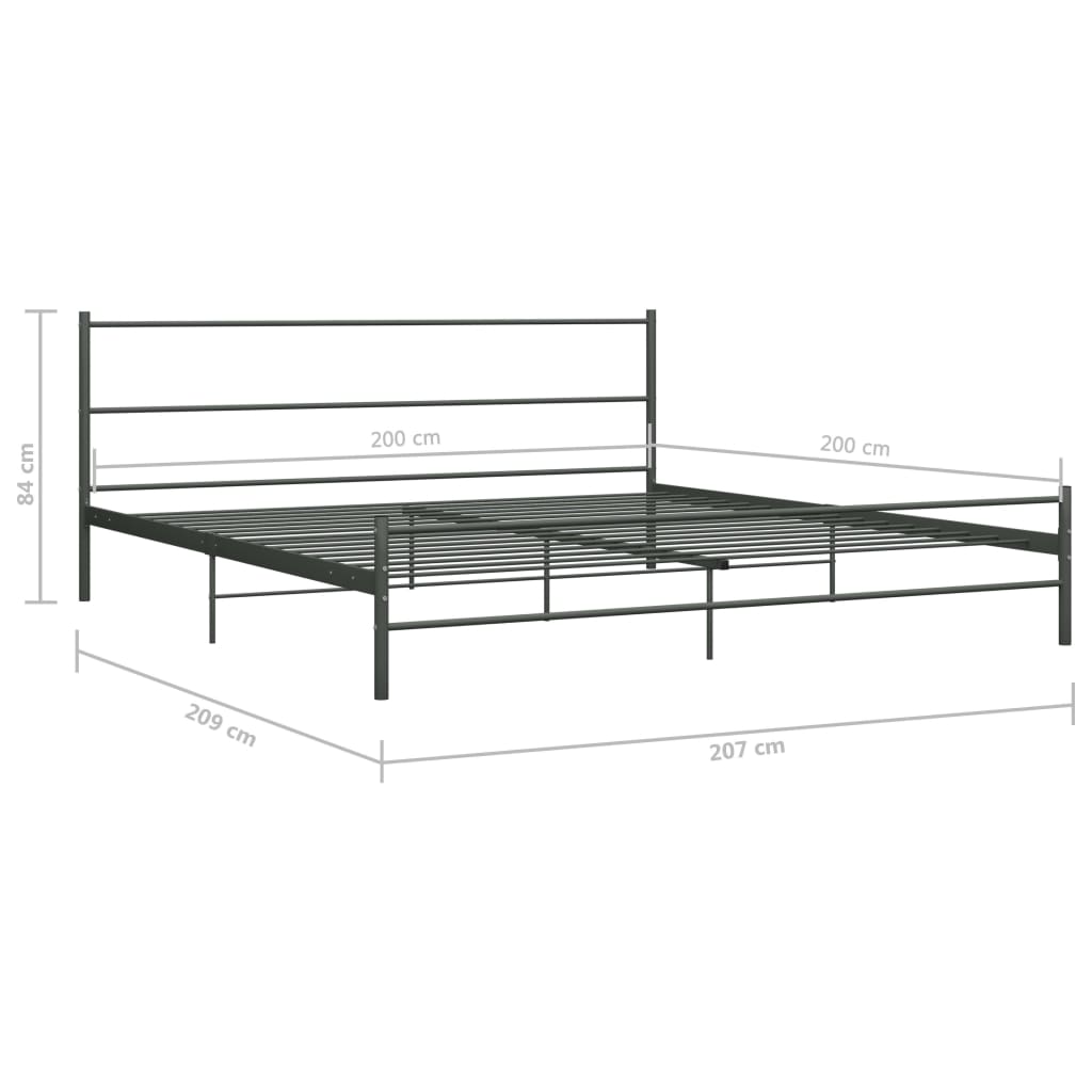 Bed Frame | Grey | Metal | 200x200cm | Durable | Bed Frame | Rectangular