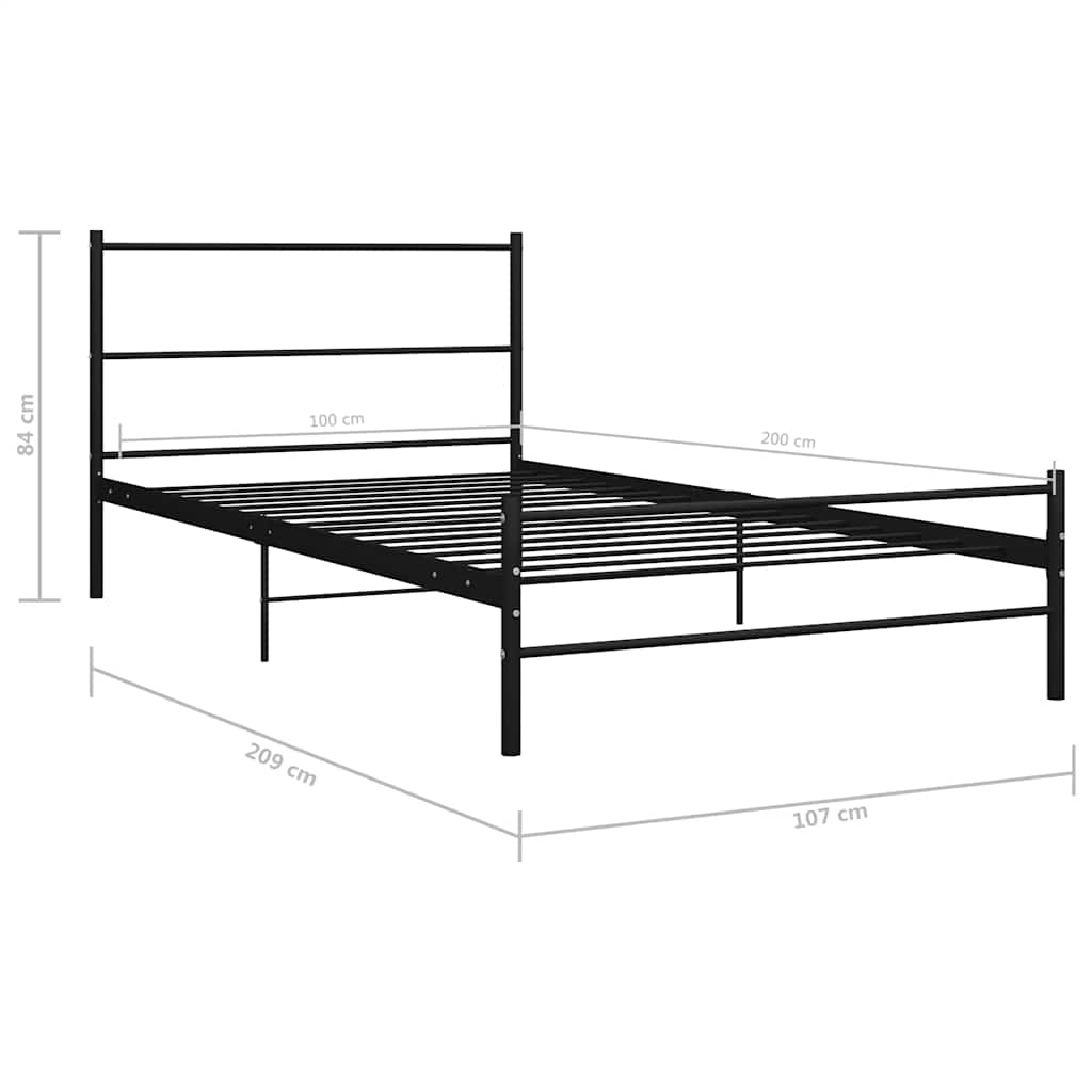 Bed Frame without Mattress Black Metal 100x200 cm