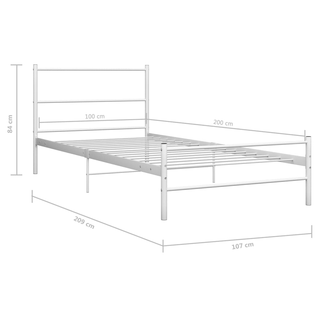 Bed Frame without Mattress White Metal 100x200 cm