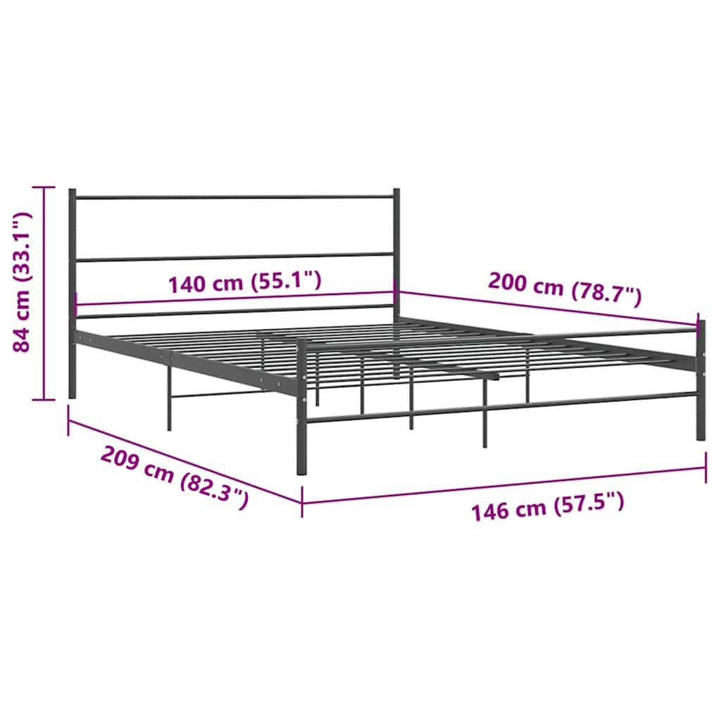 Bed Frame without Mattress Grey Metal 140x200 cm