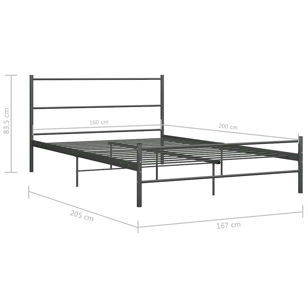 Bed Frame with Headboard without Mattress Grey 160x200 cm Metal