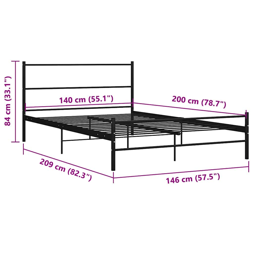 Bed Frame with Headboard without Mattress Black 140x200cm Metal