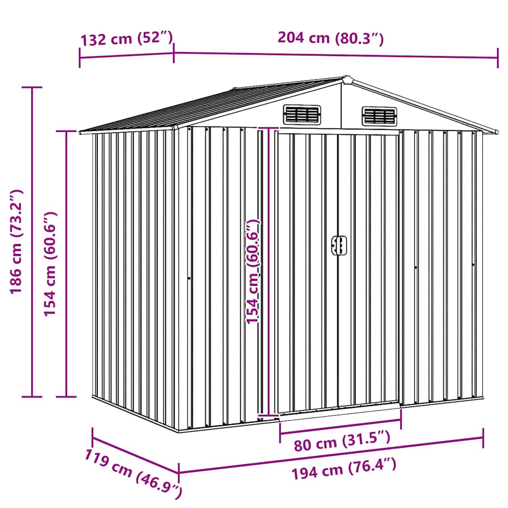 47029 vidaXL Garden Storage Shed Brown 204x132x186 cm Steel