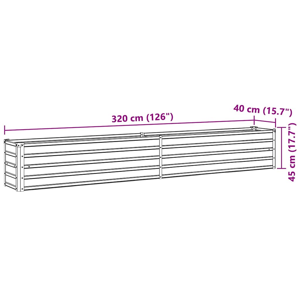 47054 vidaXL Garden Raised Bed Galvanised Steel 320x40x45 cm Brown