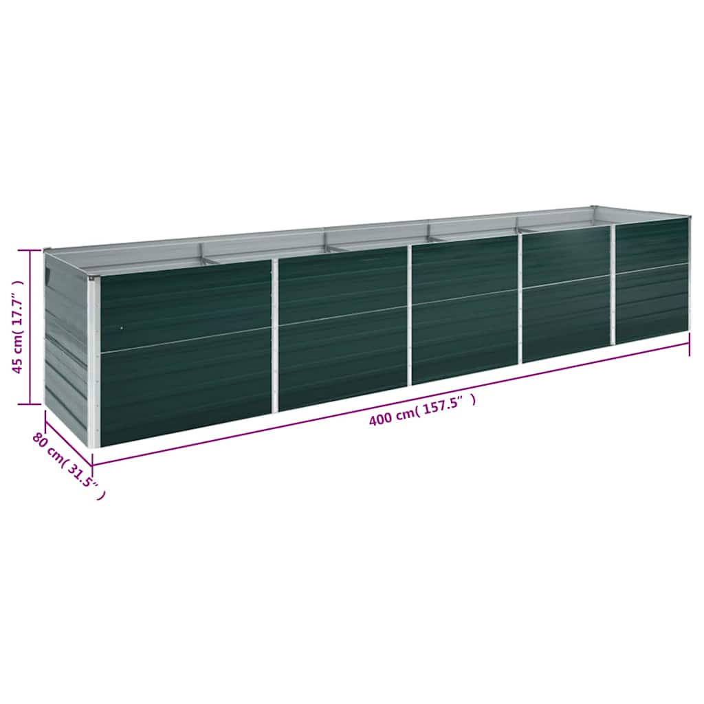 47057 vidaXL Garden Raised Bed Galvanised Steel 400x80x45 cm Green