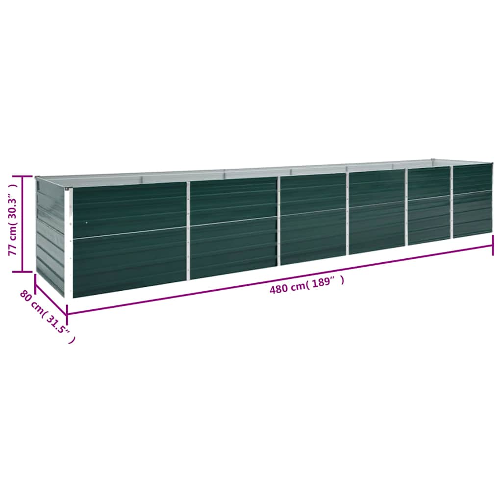 47069 vidaXL Garden Raised Bed Galvanised Steel 480x80x77 cm Green