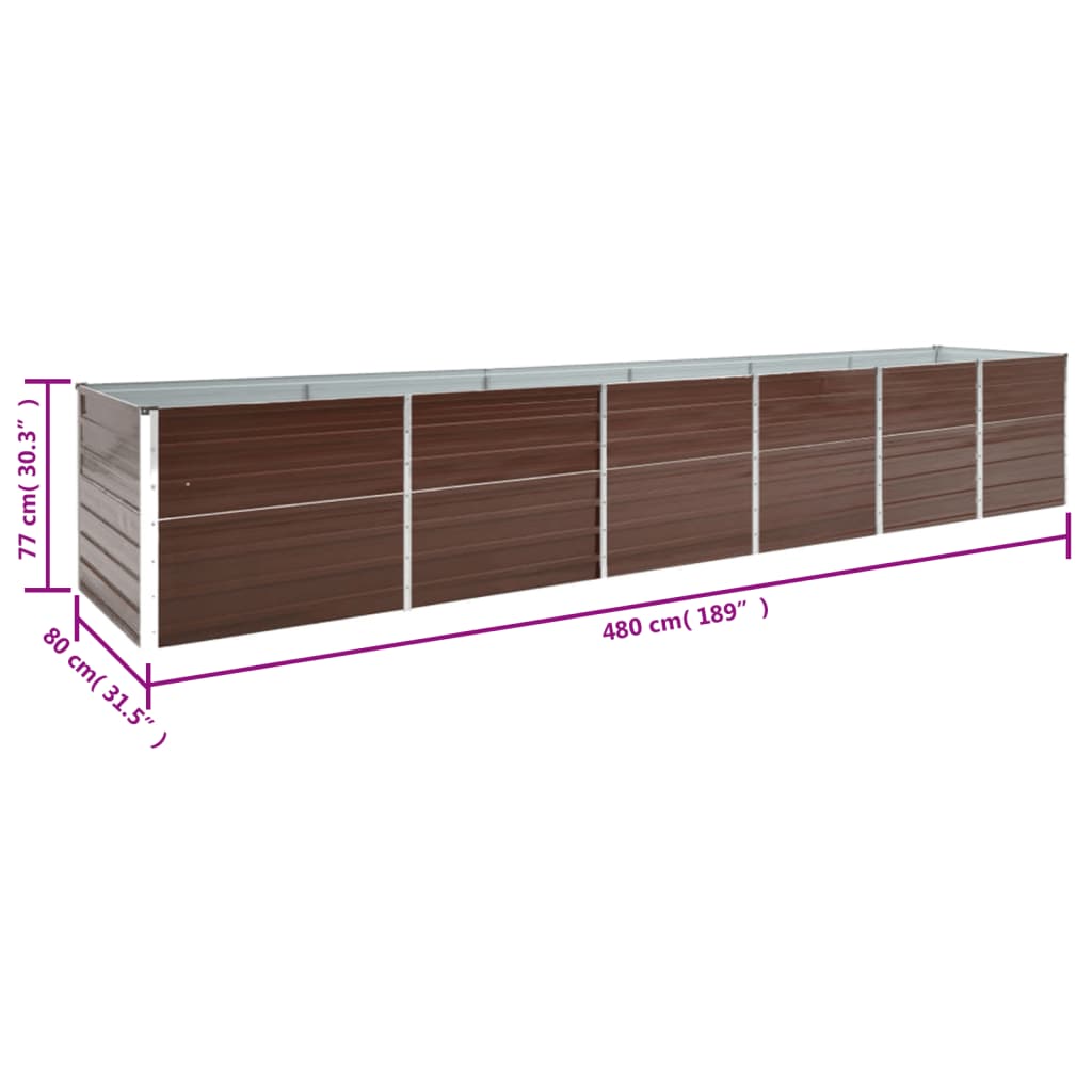 47070 vidaXL Garden Raised Bed Galvanised Steel 480x80x77 cm Brown
