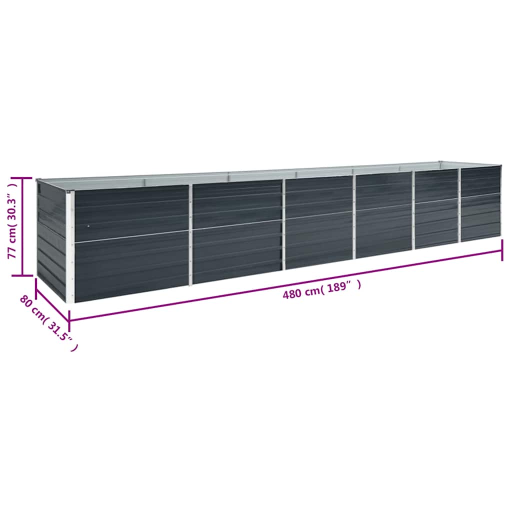 Garden Raised Bed Galvanised Steel 480x80x77 cm Anthracite