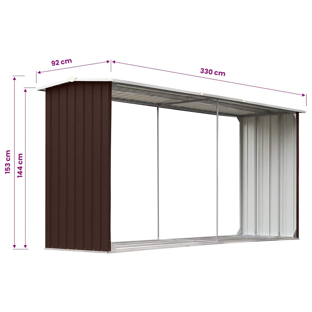 47087 vidaXL Garden Log Storage Shed Galvanised Steel 330x92x153 cm Brown