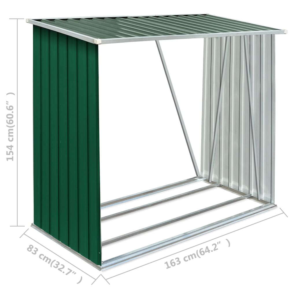 47089 vidaXL Garden Log Storage Shed Galvanised Steel 163x83x154 cm Green