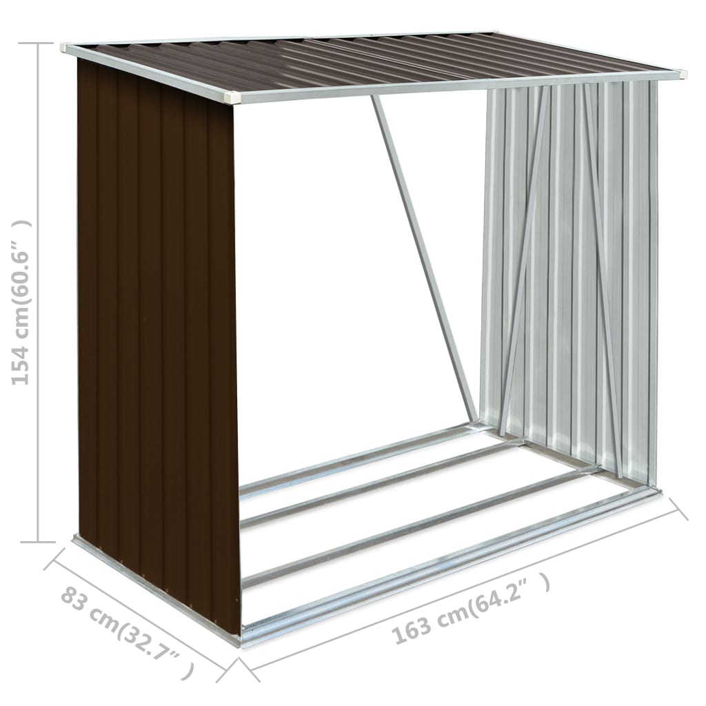 47090 vidaXL Garden Log Storage Shed Galvanised Steel 163x83x154 cm Brown