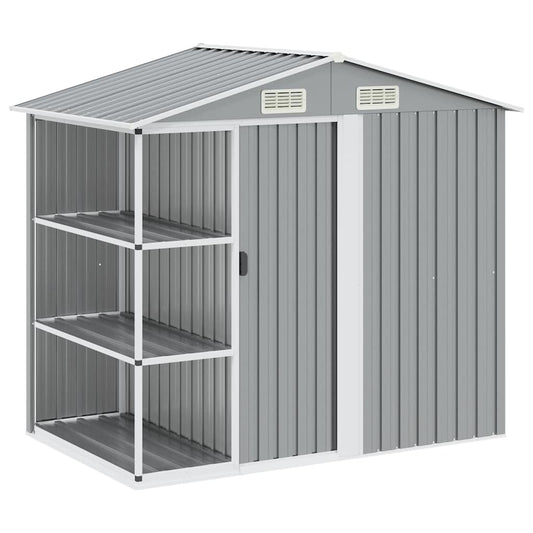 47103 vidaXL Garden Shed with Rack Grey 205x130x183 cm Iron 47103 vidaXL Garden Shed with Rack Grey 205x130x183 cm Iron