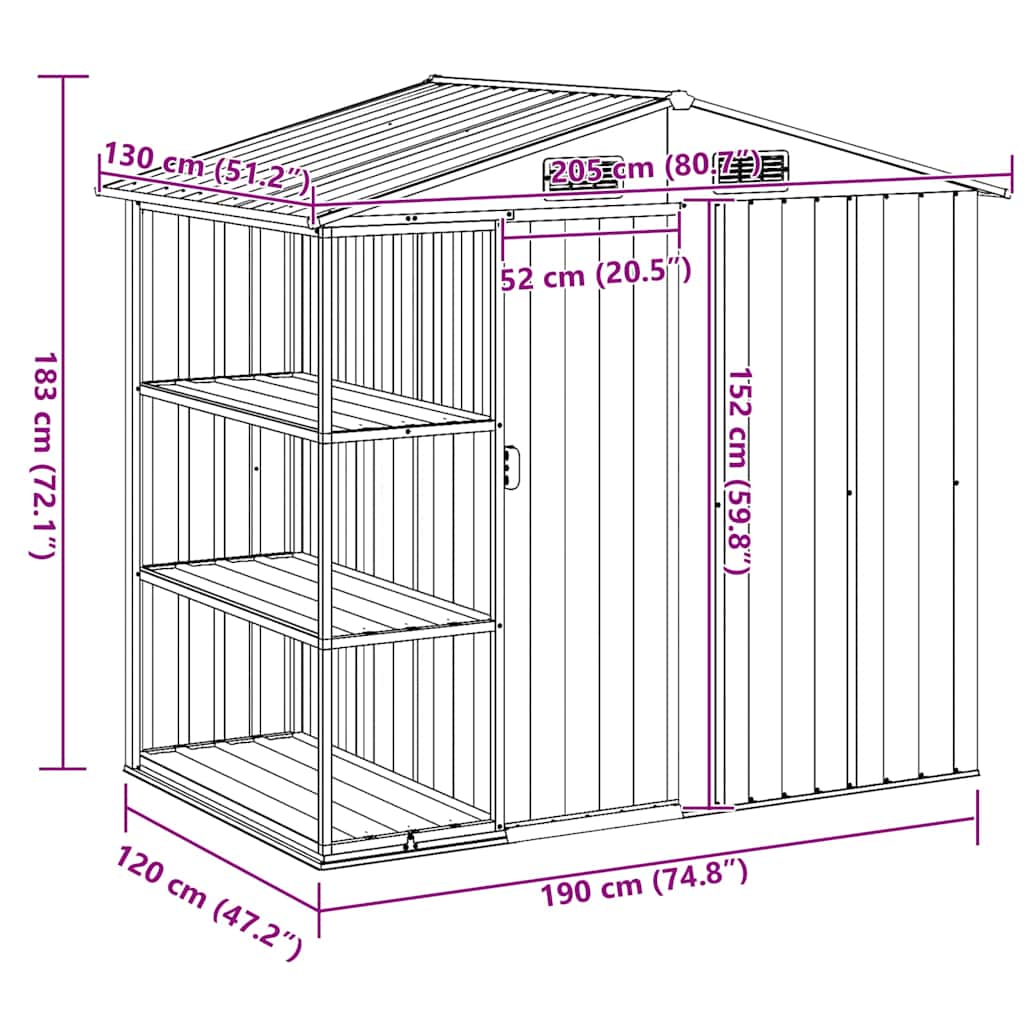 47106 vidaXL Garden Shed with Rack Anthracite 205x130x183 cm Iron