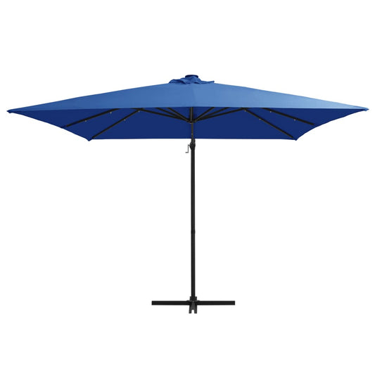 Cantilever Garden Parasol with LED lights and Steel Pole 250x250 cm Azure Blue Cantilever Garden Parasol with LED lights and Steel Pole 250x250 cm Azure Blue