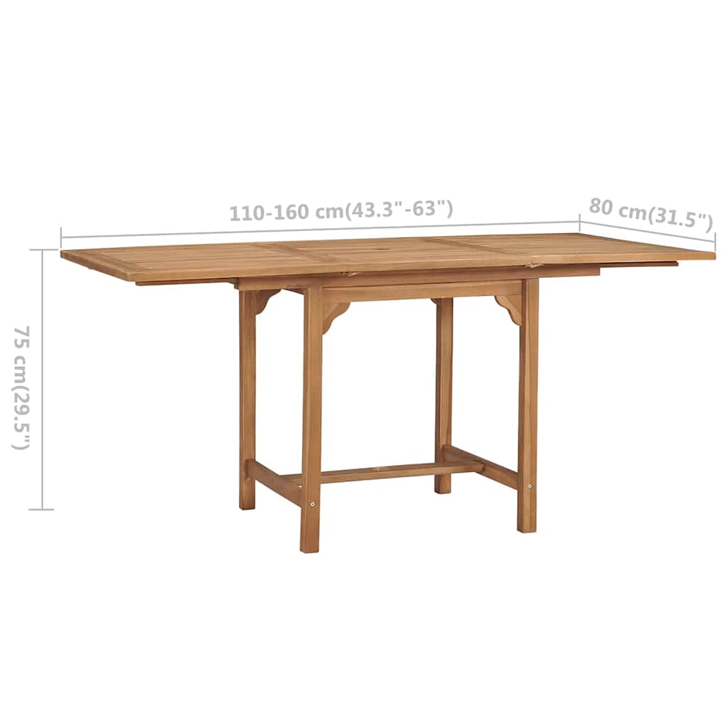 47420 vidaXL Extending Garden Table (110-160)x80x75cm Solid Teak Wood