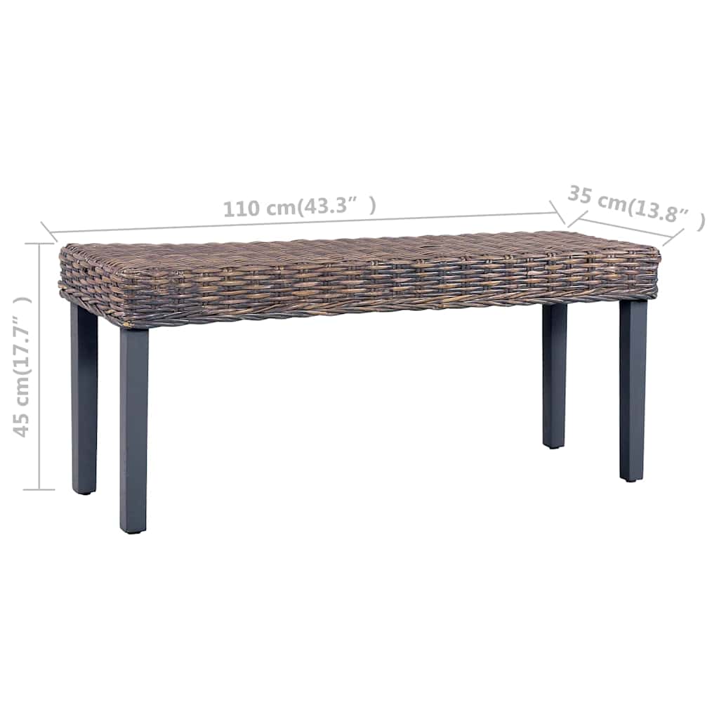 285789 vidaXL Bench 110 cm Grey Natural Kubu Rattan and Solid Mahogany Wood