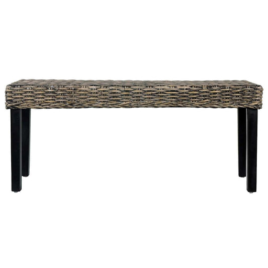 285790 vidaXL Bench 110 cm Black Natural Kubu Rattan and Solid Mahogany Wood 285790 vidaXL Bench 110 cm Black Natural Kubu Rattan and Solid Mahogany Wood