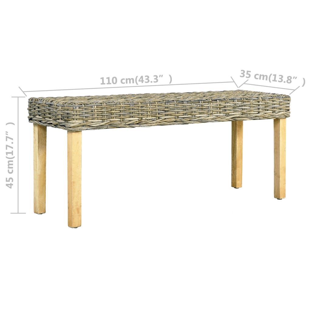 Bench 110 cm Natural Kubu Rattan and Solid Mahogany Wood