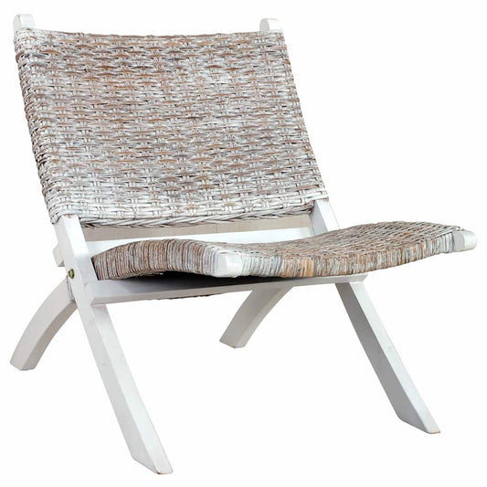 Relaxing Chair White Natural Kubu Rattan and Solid Mahogany Wood Relaxing Chair White Natural Kubu Rattan and Solid Mahogany Wood