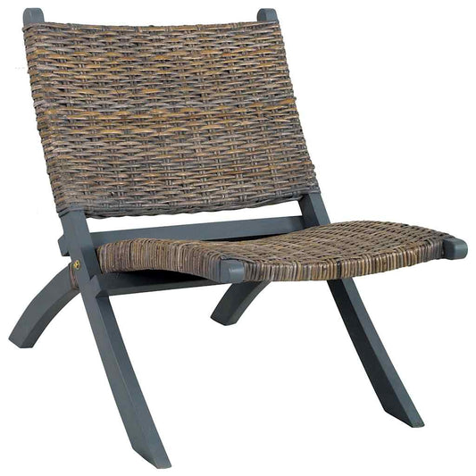 Relaxing Chair Grey Natural Kubu Rattan and Solid Mahogany Wood Relaxing Chair Grey Natural Kubu Rattan and Solid Mahogany Wood