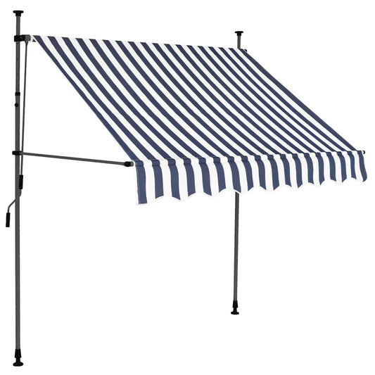 Manual Retractable Awning with LED 200 cm Blue and White Manual Retractable Awning with LED 200 cm Blue and White