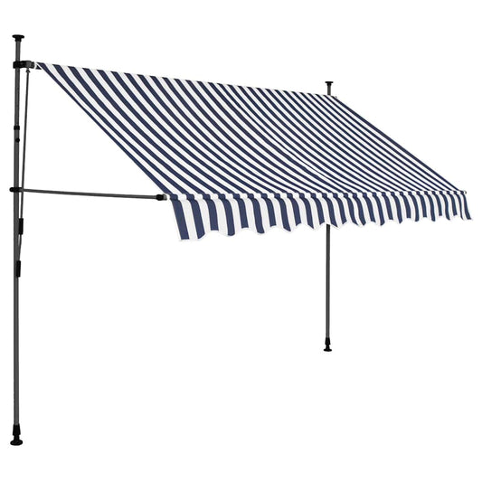 Manual Retractable Awning with LED 250 cm Blue and White Manual Retractable Awning with LED 250 cm Blue and White