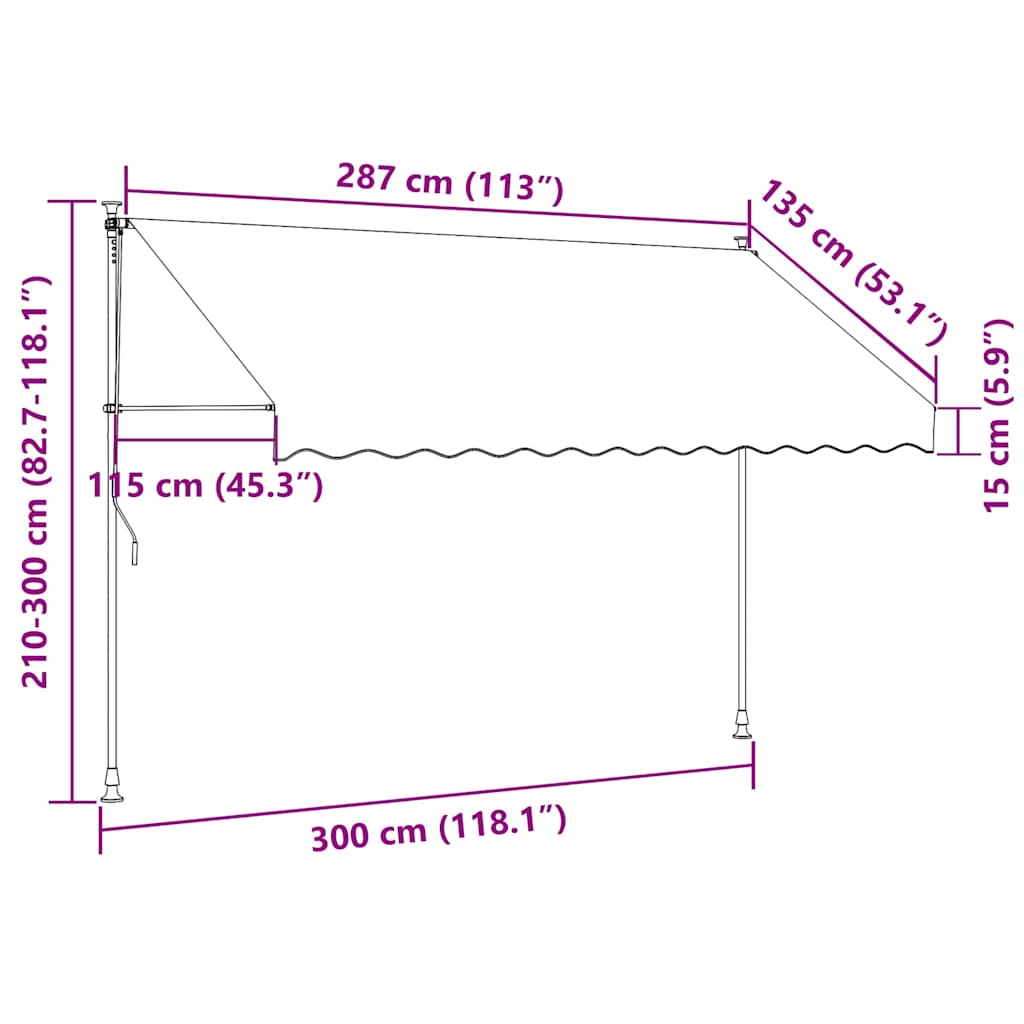 Manual Retractable Awning with LED 300 cm Blue and White