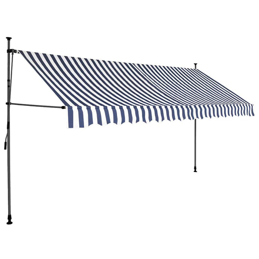 Manual Retractable Awning with LED 400 cm Blue and White Manual Retractable Awning with LED 400 cm Blue and White