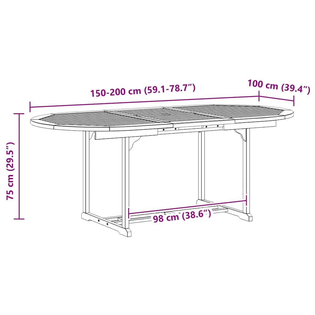 Garden Table Grey 200x100x75 cm Solid Acacia Wood