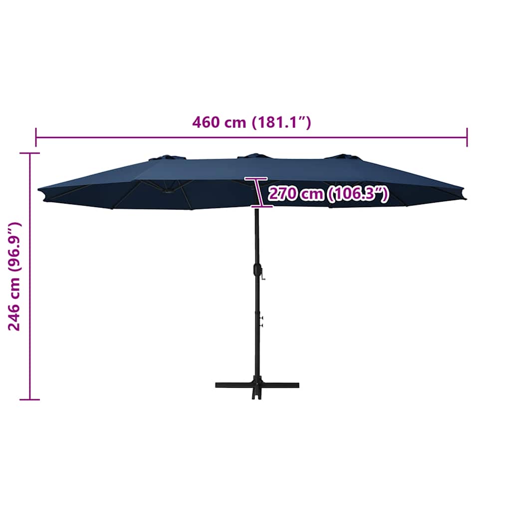 Garden Parasol | Blue | Polyester fabric, Aluminium pole and ribs | Large