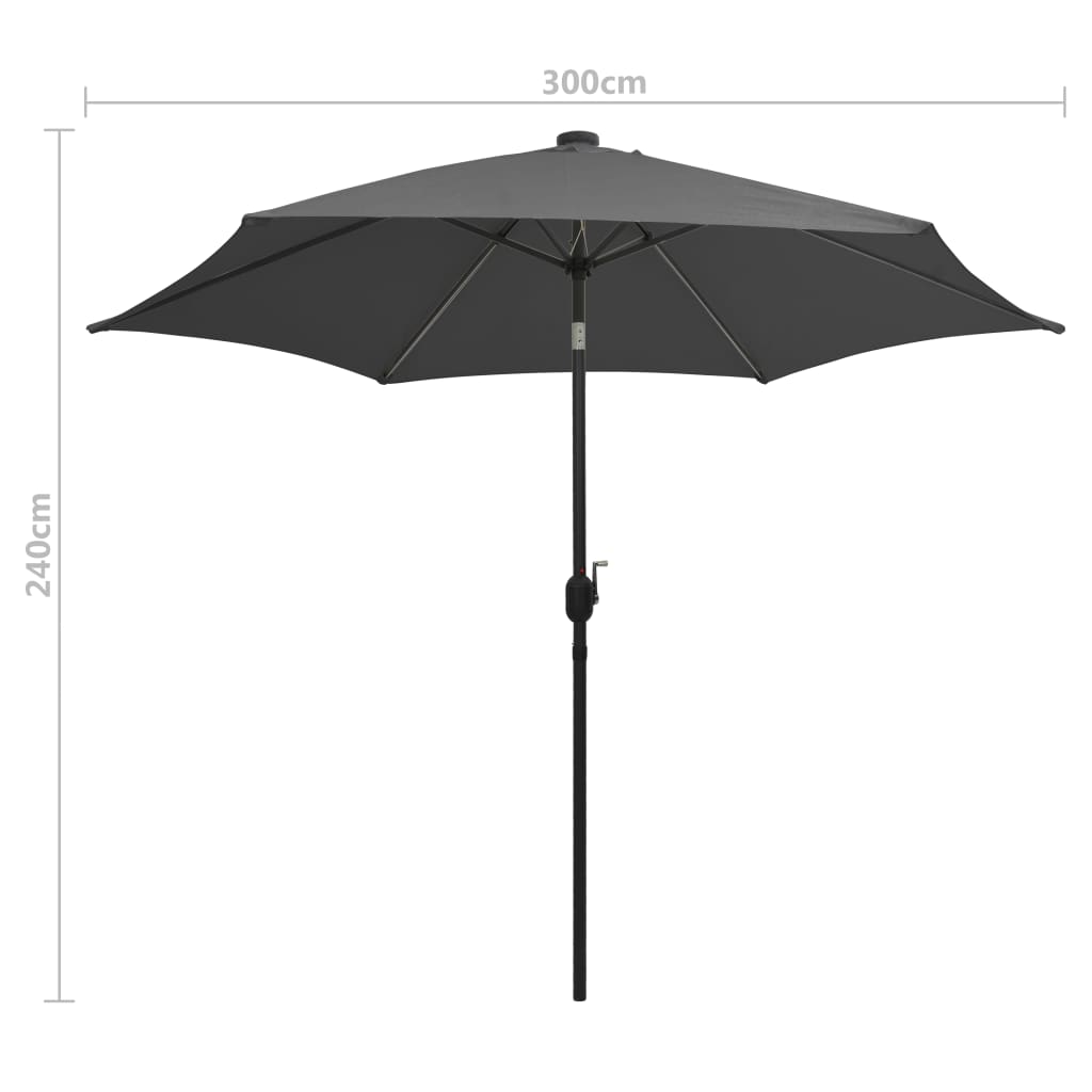 Garden Parasol with LED Lights&Aluminium Pole 300 cm Anthracite