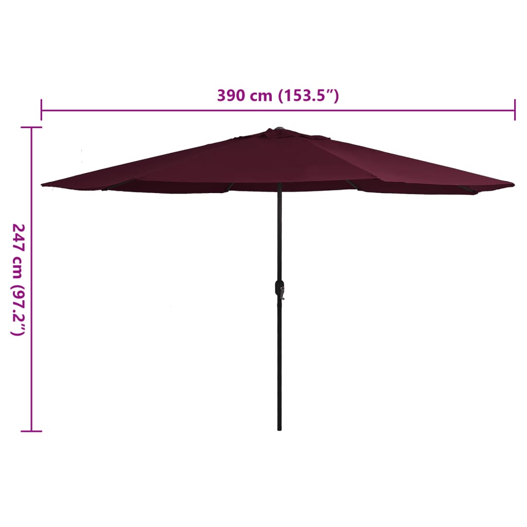 Garden Parasol with Metal Pole 390 cm Bordeaux Red