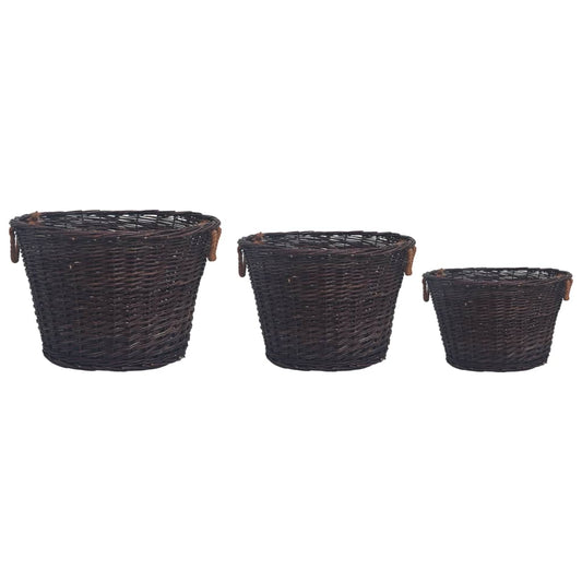 3 Piece Stackable Firewood Basket Set Dark Brown Willow 3 Piece Stackable Firewood Basket Set Dark Brown Willow