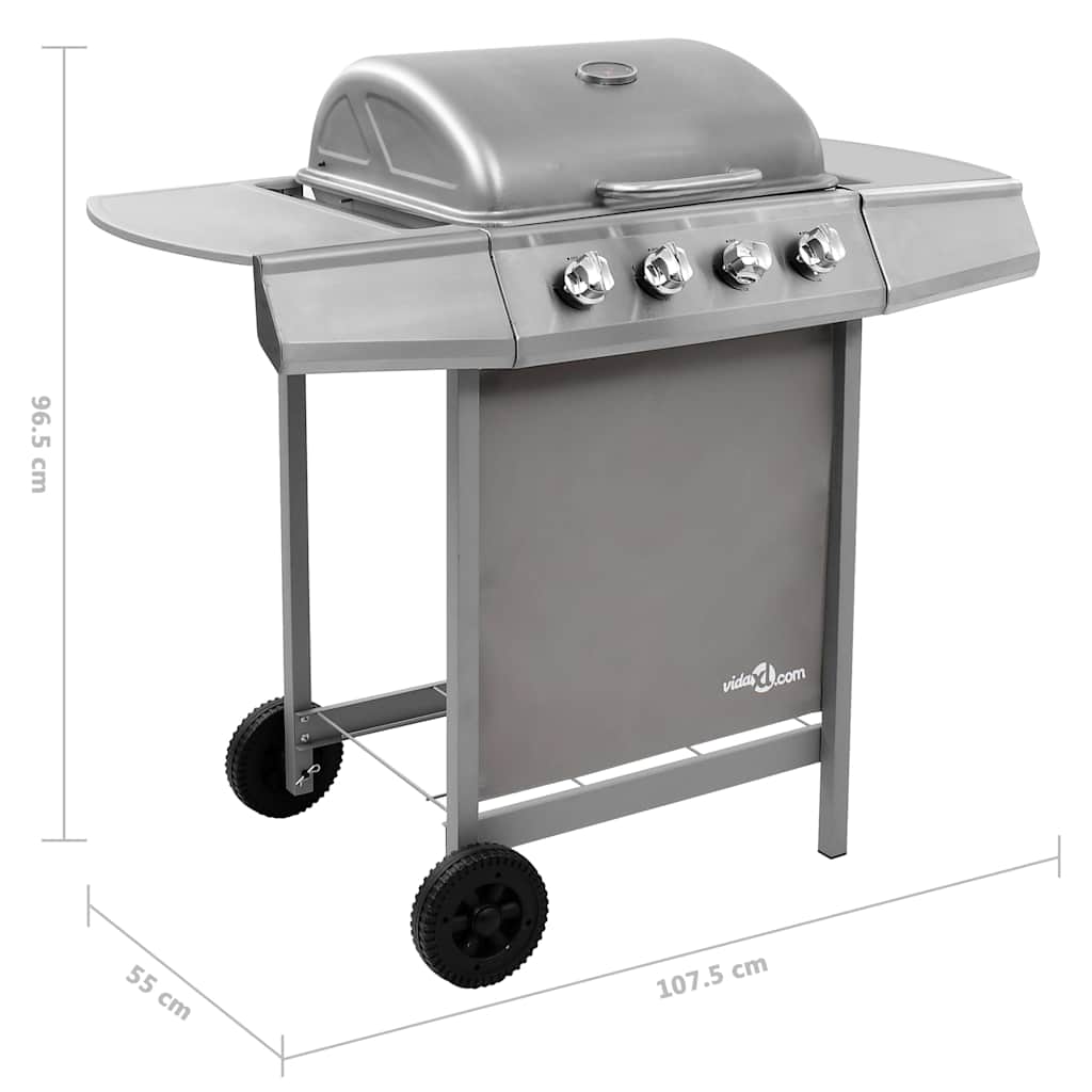 Gas BBQ Grill with 4 Burners Silver