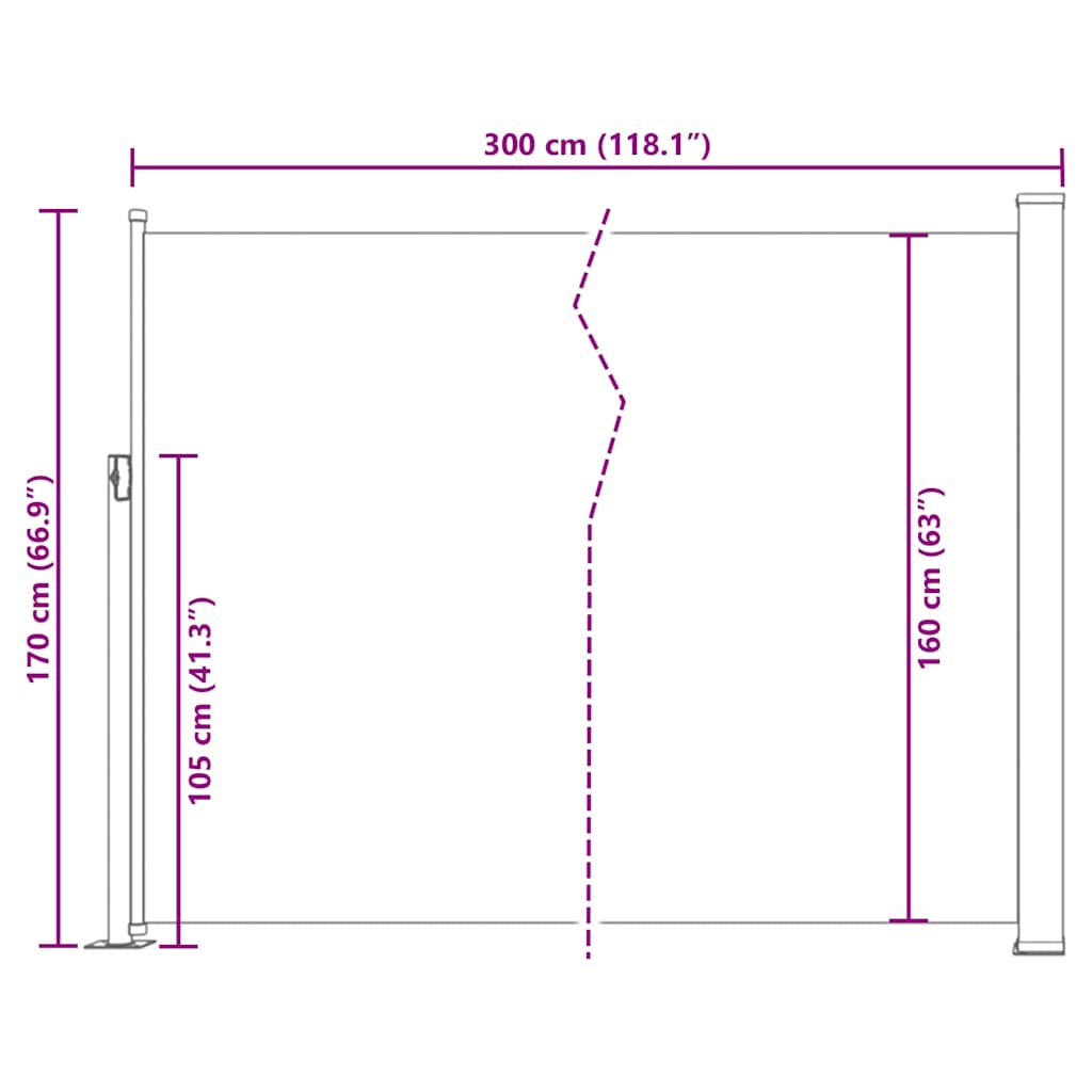 48365 vidaXL Patio Retractable Side Awning 170x300 cm Cream