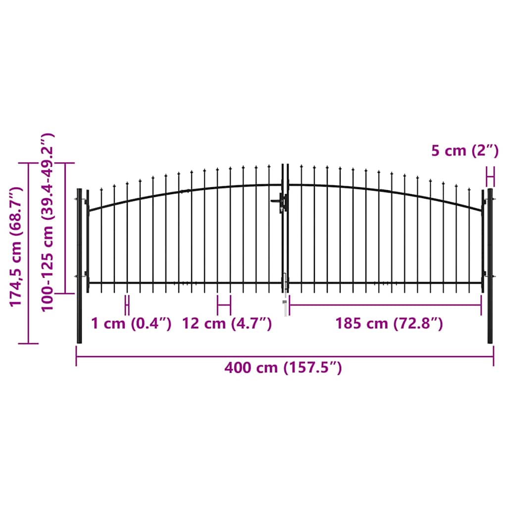 Double Door Fence Gate "Woerden" with Spear Top 400x174,5 cm