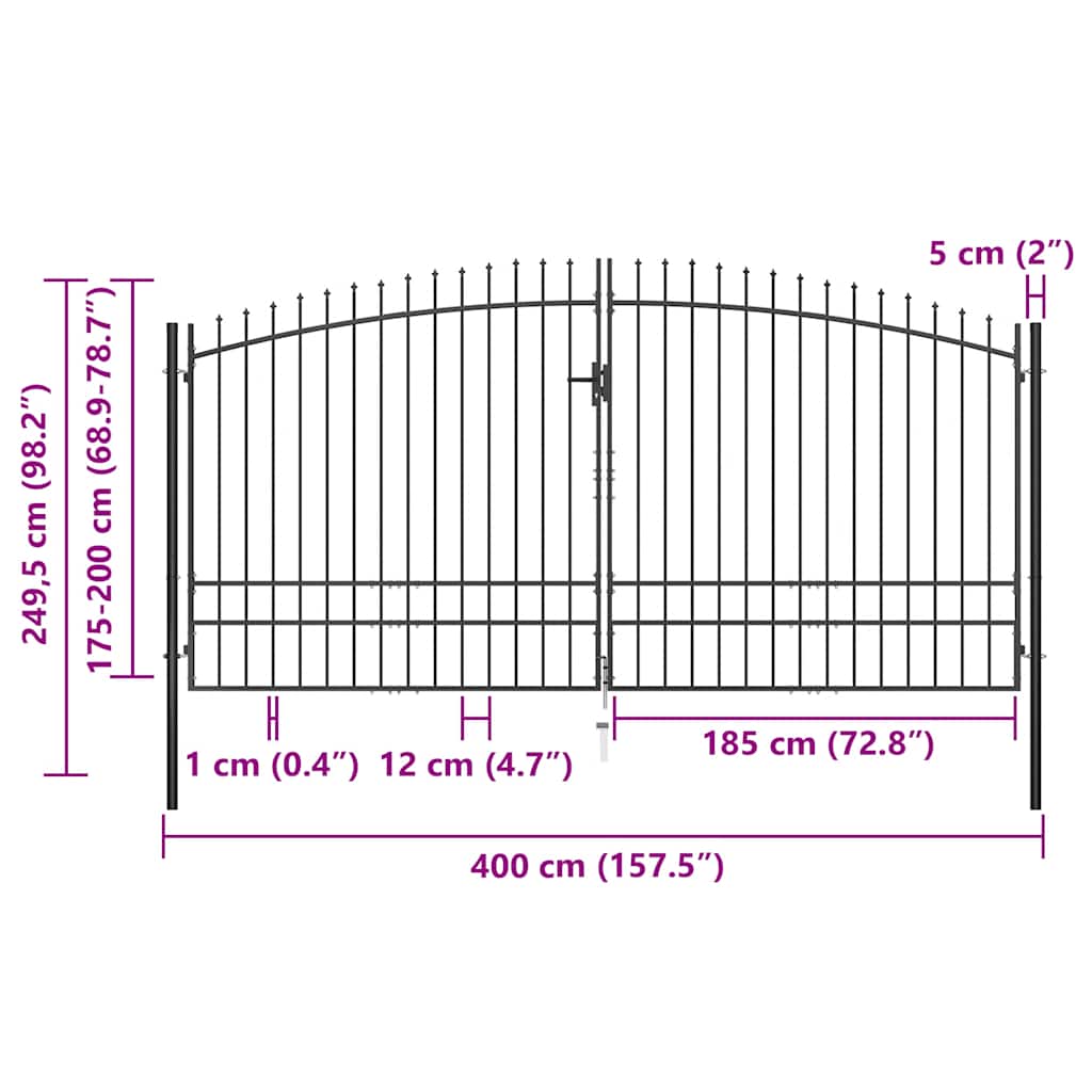 Double Door Fence Gate Woerden with Spear Top 400x249.5 cm