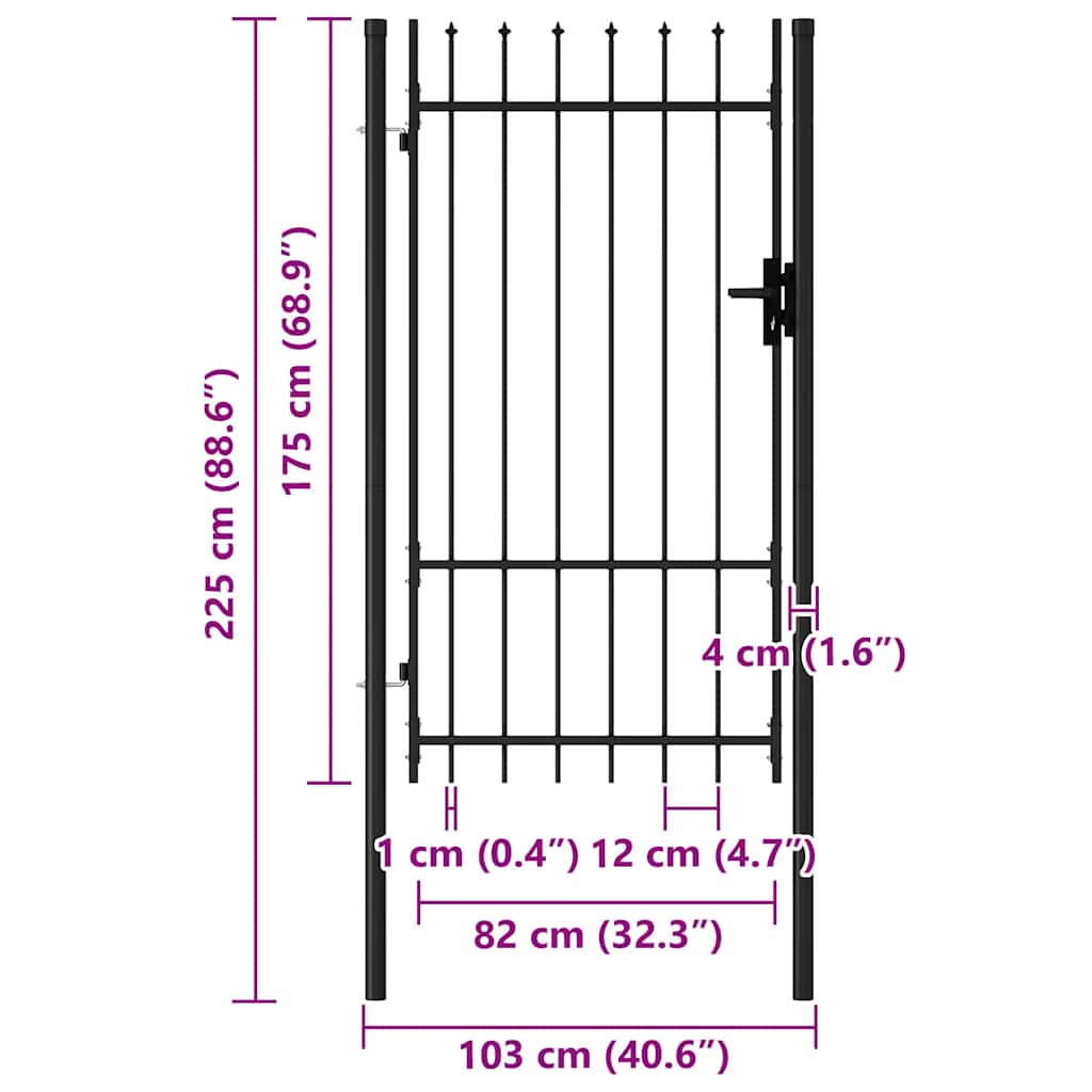 Fence Gate Boxtel Single Door with Spike Top Steel 1x1.75 m Black