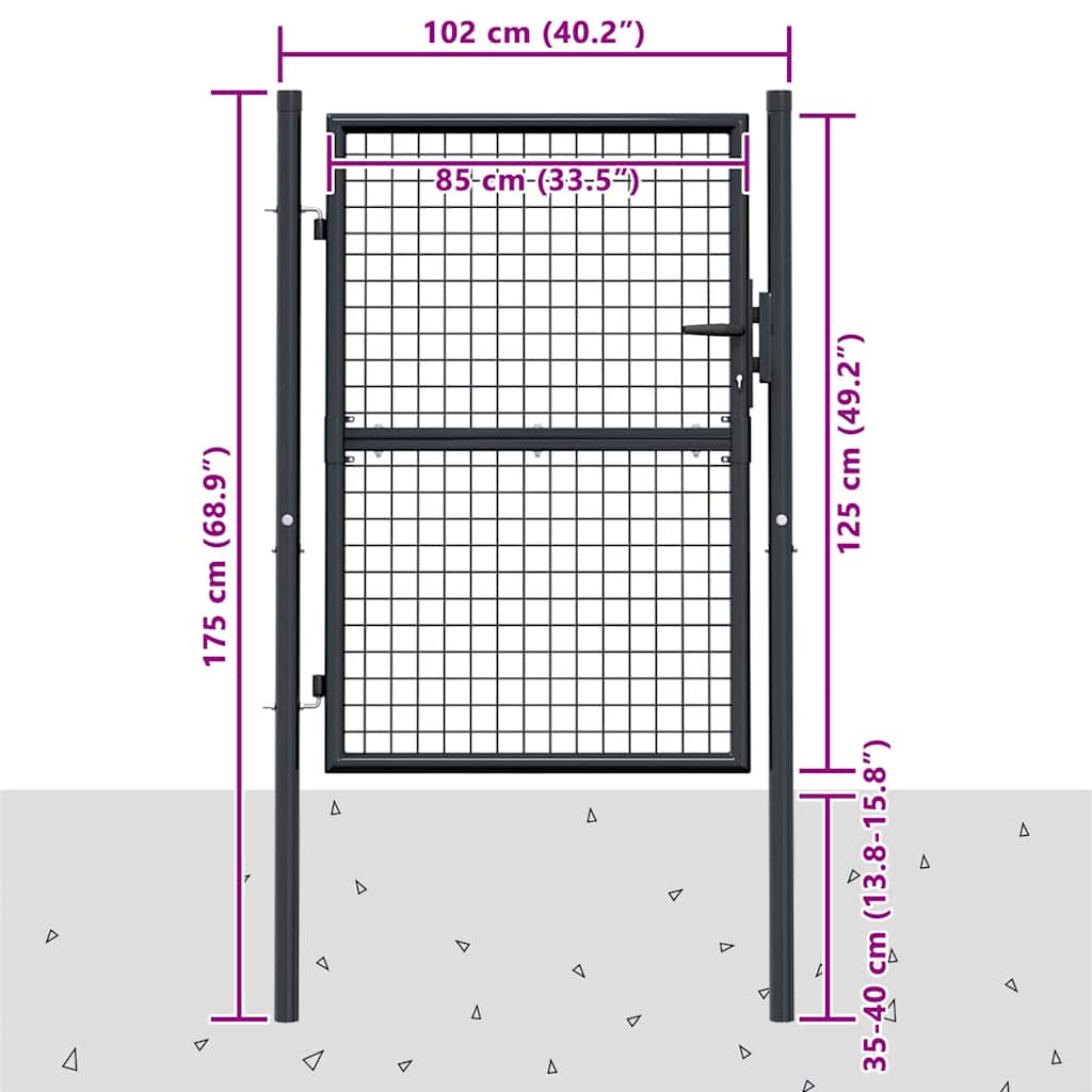 Mesh Garden Gate Galvanised Steel 100x125 cm Grey
