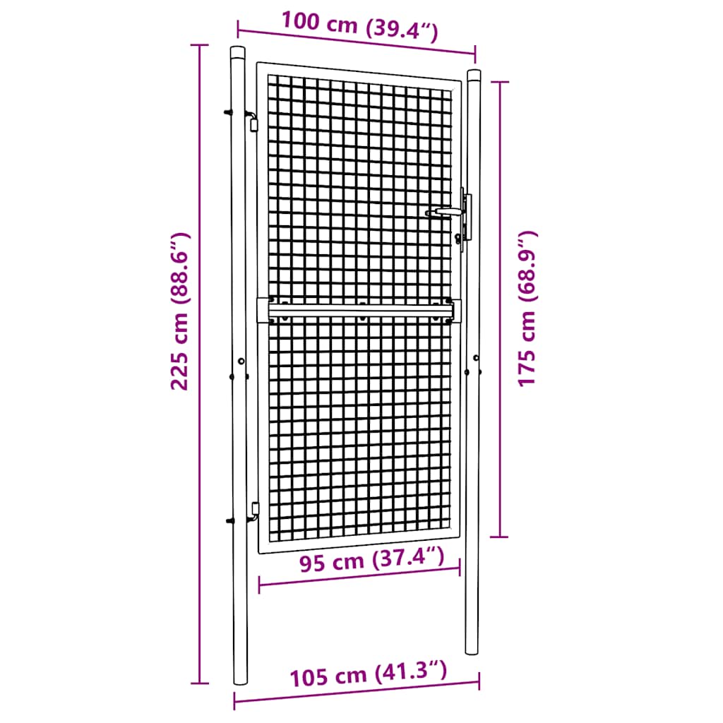 Mesh Garden Gate Galvanised Steel 100x175 cm Grey
